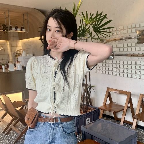 COZOK Áo Thun Dệt Kim Ngắn Tay Dáng Ôm Cột Dây Thời Trang Trẻ Trung