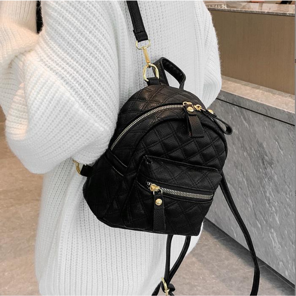 Balo mini thời trang nữ da mềm thiết kế thêu 2 đường đi chơi dễ thương