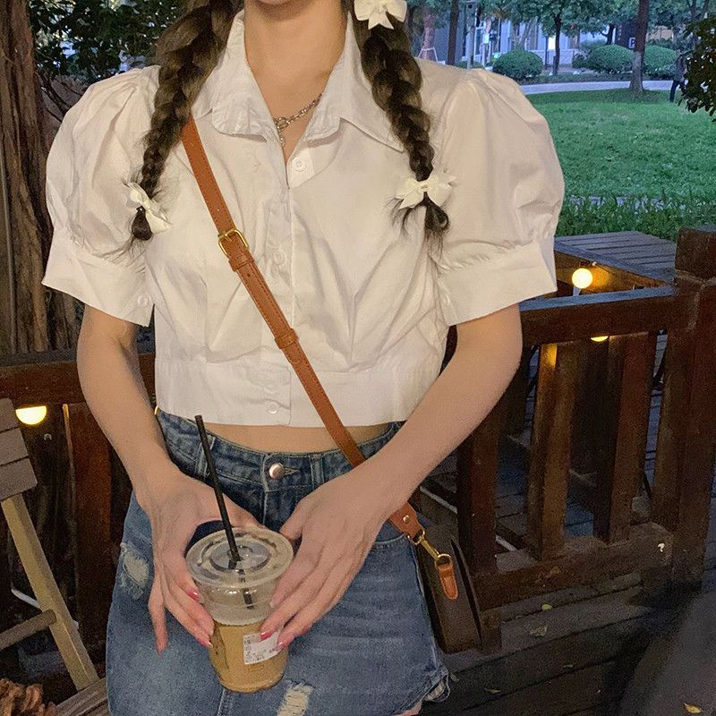 Áo Sơ Mi Ngắn Tay Cổ Polo Lưng Cao Thời Trang Mùa Hè Cho Nữ