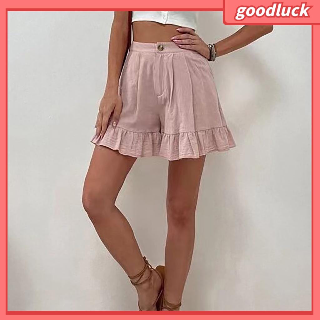 Quần Short Lưng Cao Dáng Rộng Màu Trơn Thời Trang Mùa Hè Xinh Xắn Cho Nữ