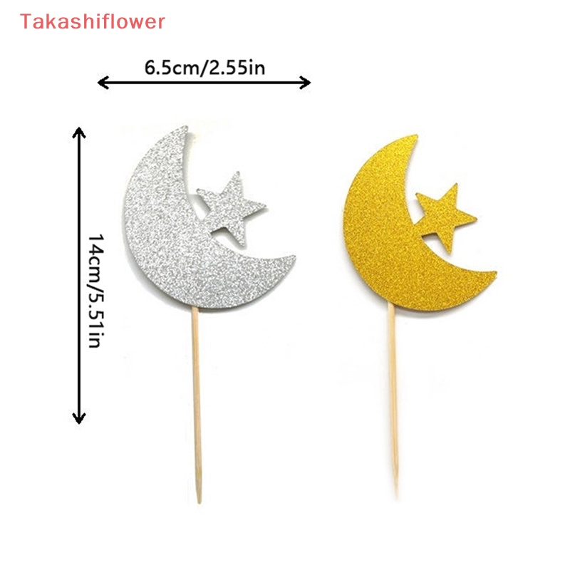 Set 12 Que Cắm Trang Trí Bánh Sinh Nhật Hình Ngôi Sao / Mặt Trăng Màu Vàng / Bạc