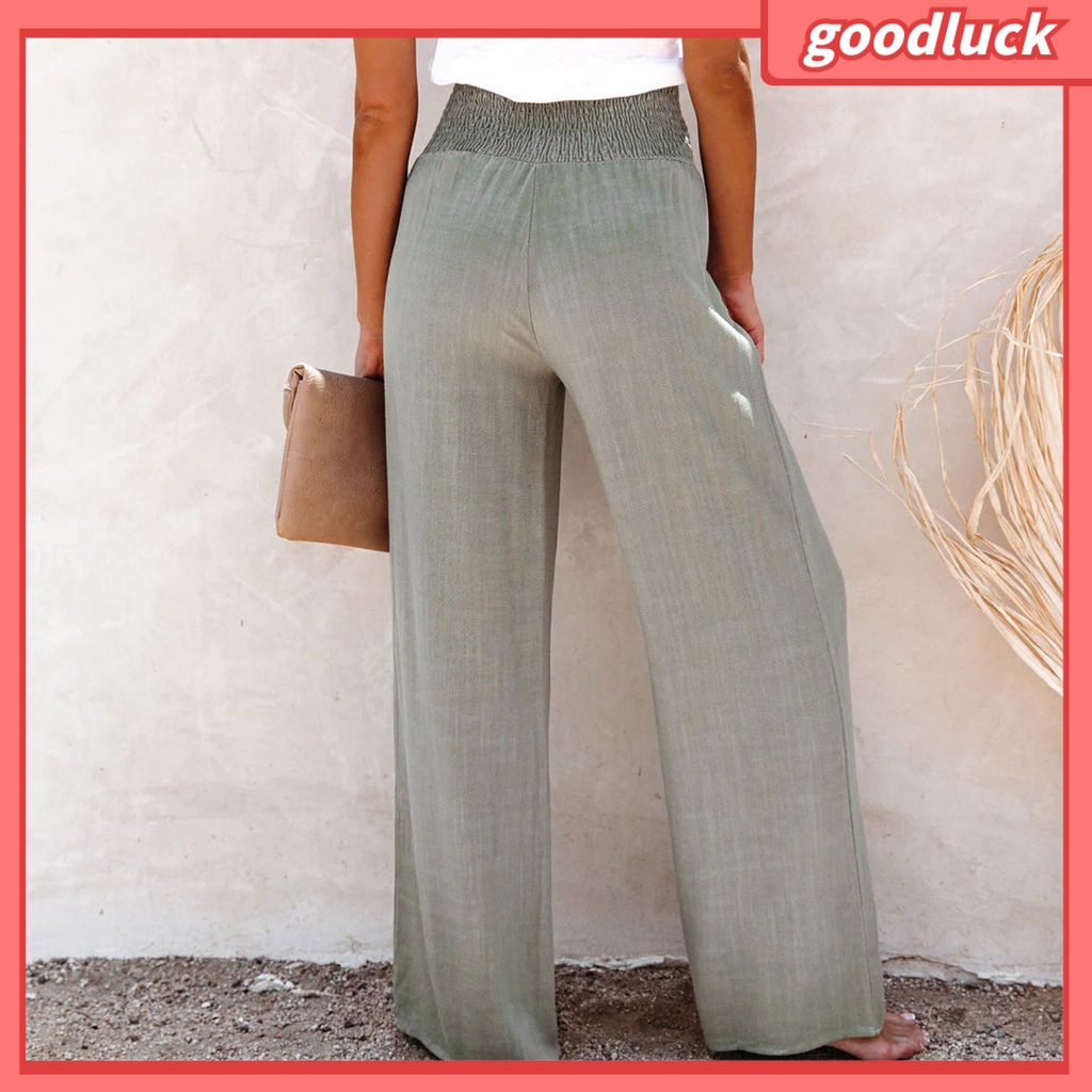 Quần Dài Ống Rộng Lưng Cao Màu Trơn Cài Nút Thoải Mái Thời Trang Cho Nữ