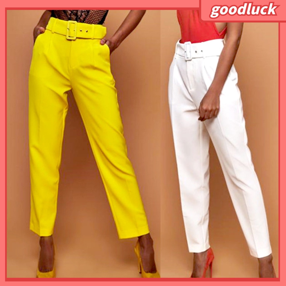 Quần Dài Lưng Cao Màu Trơn Thời Trang Cho Nữ