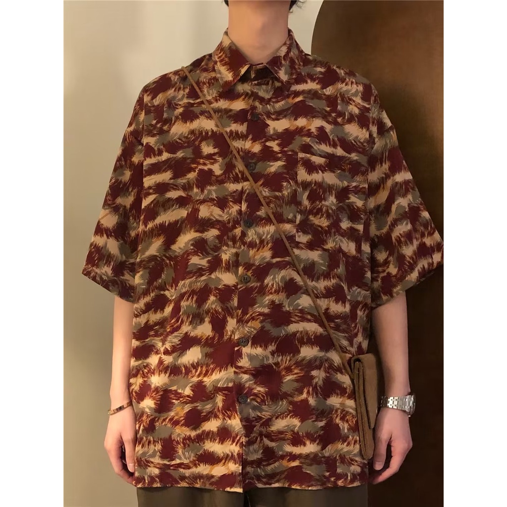 Áo Sơ Mi Lụa Lạnh Dáng Rộng Ngắn Tay In Hoa Thời Trang Mùa Hè Hong Kong Dành Cho Nam 2023