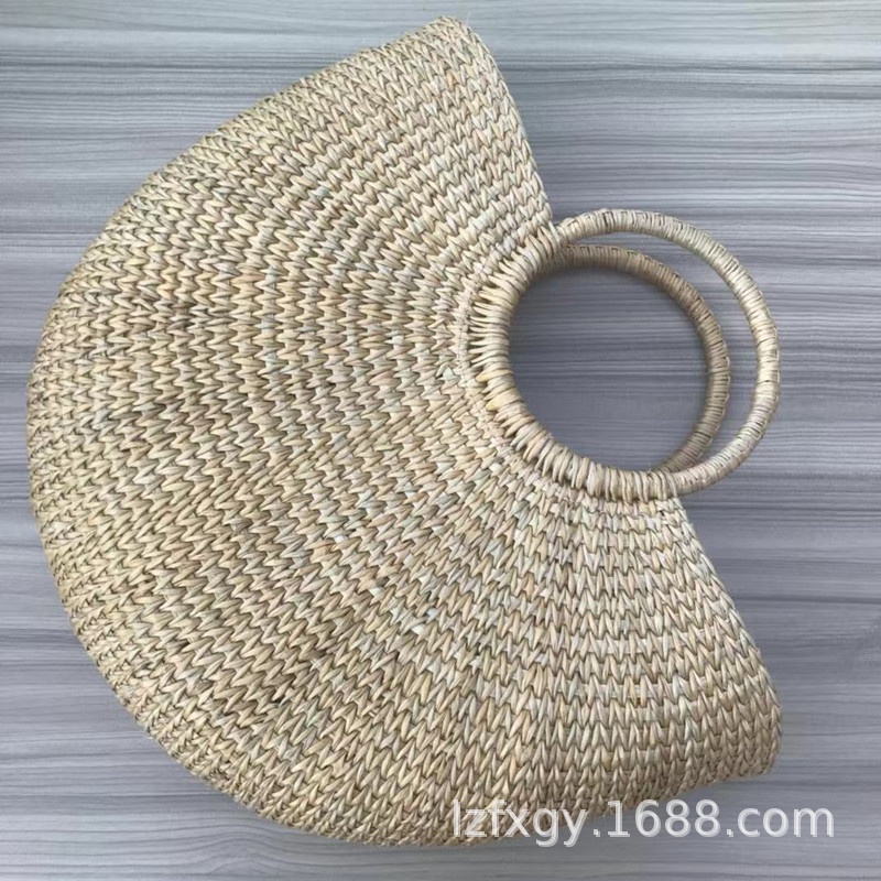 Túi Xách Đan Lát Hình Mặt Trăng Tròn Màu Vàng Thời Trang Đi Biển Mới