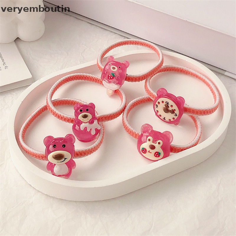 1 Dây Buộc Tóc Cao Su Co Giãn Hình Gấu Và Dâu Tây Dễ Thương Cho Bé Gái