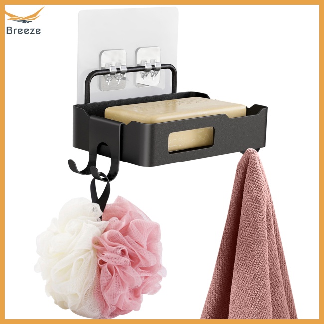 Bộ 2 Giá Đỡ Xà Phòng Gắn Tường Bằng Thép Không Gỉ Màu Đen Kèm 4 Móc Treo Màu Đen Tiện Dụng