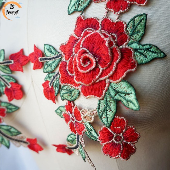 Set 2 Miếng Vải Ren Thêu Hoa Hồng 3D Dùng Để Trang Trí Áo Cưới