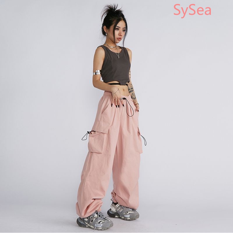 Quần Dài Lưng Cao Dáng Rộng Phối Túi Cá Tính Cho Nữ