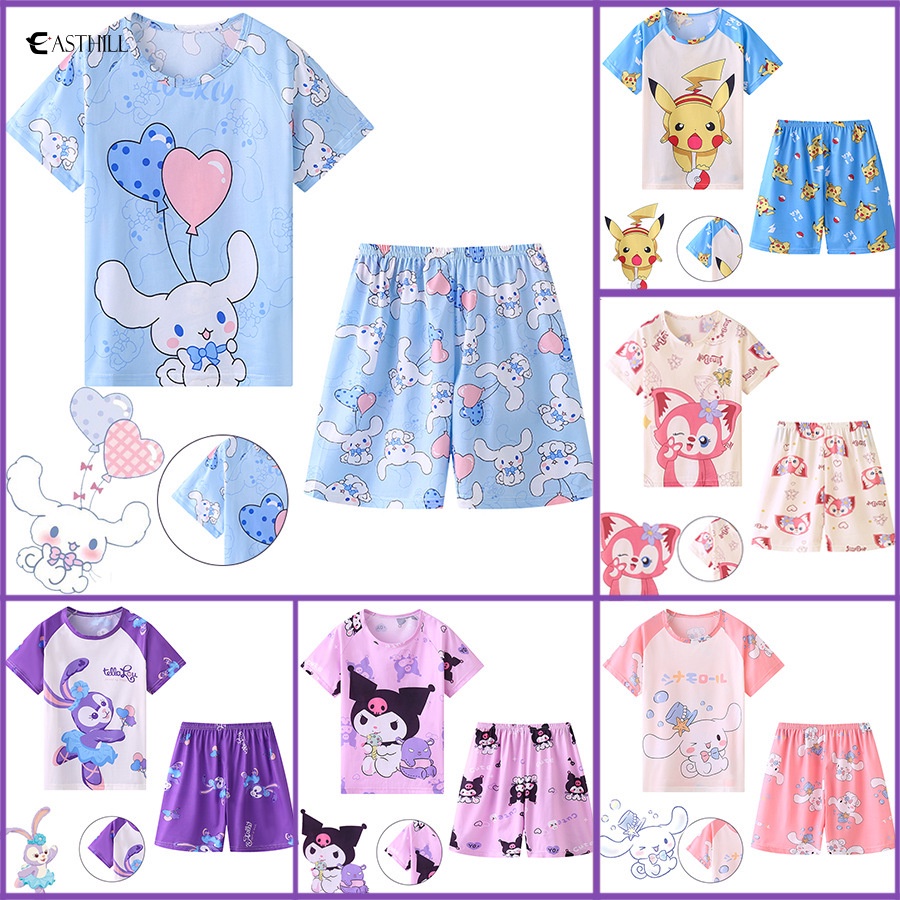 SANRIO Bộ Đồ Ngủ Ngắn Tay Hình Hello Kitty Kuromi Mymelody Cinnamoroll Đáng Yêu