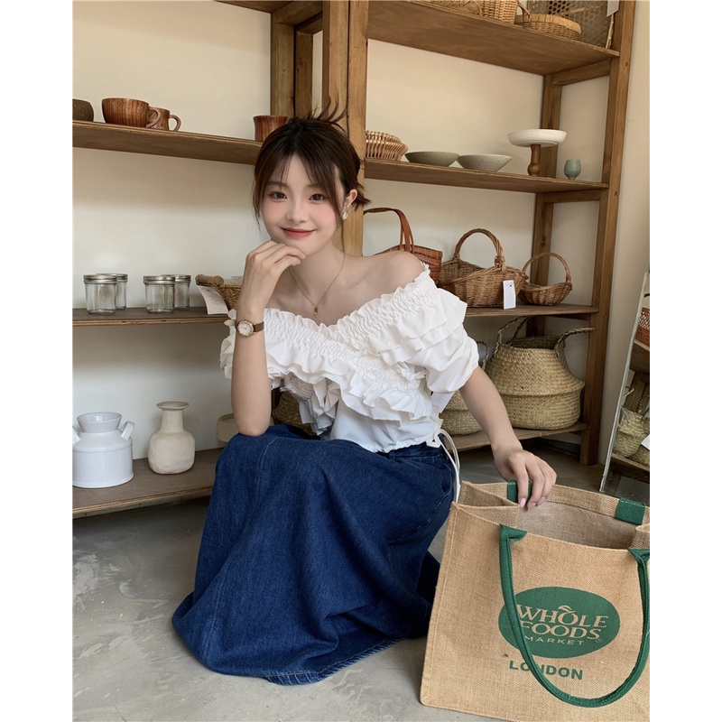 One Áo Thun Trễ Vai Cổ Chữ V Thắt Dây Thời Trang Cho Nữ