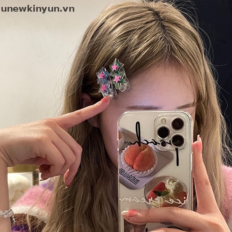 Set 2 Kẹp Tóc Hình Ngôi Sao Lấp Lánh Thời Trang Cho Bé Gái Y2K