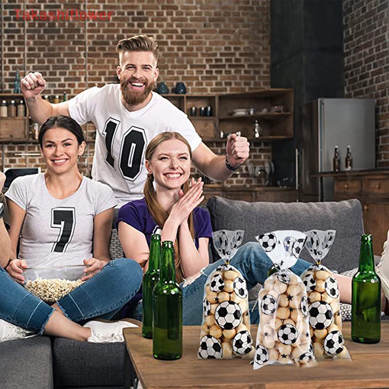 Set 100 Túi Đựng Kẹo Có Dây Cột In Họa Tiết Bóng Đá