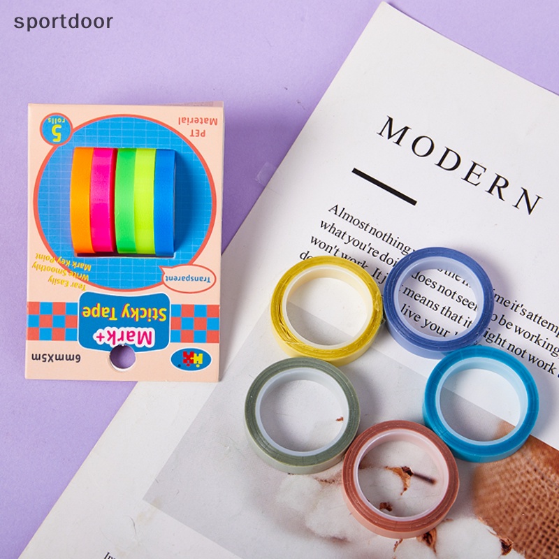 [sportoutdoor] 5 Cuộn Giấy Dán Ghi Chú 5 Màu Trong Suốt Huỳnh Quang Tự Trang Trí Văn Phòng / Trường Học Cho Bé