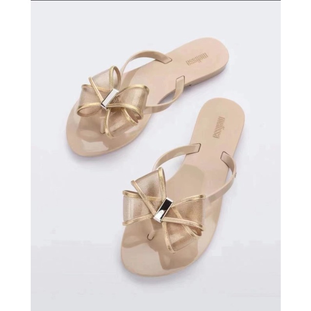 Dép Xỏ Ngón Đế Phẳng Mạ Vàng Phong Cách Melissa Thời Trang Mùa Hè Mới Đơn Giản Cho Nữ