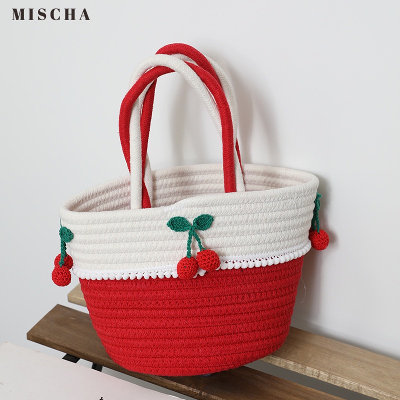 MISCHA Túi cotton Đan Thủ Công Hình Quả cherry Dễ Thương Dành Cho Nữ
