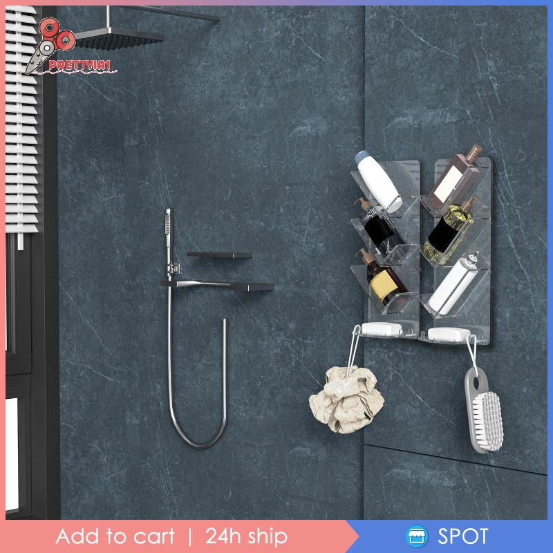 1 [Prettyia1] 2 Giá Đựng Đồ Gắn Tường Bằng Acrylic Bền Cho Nhà Tắm Văn Phòng