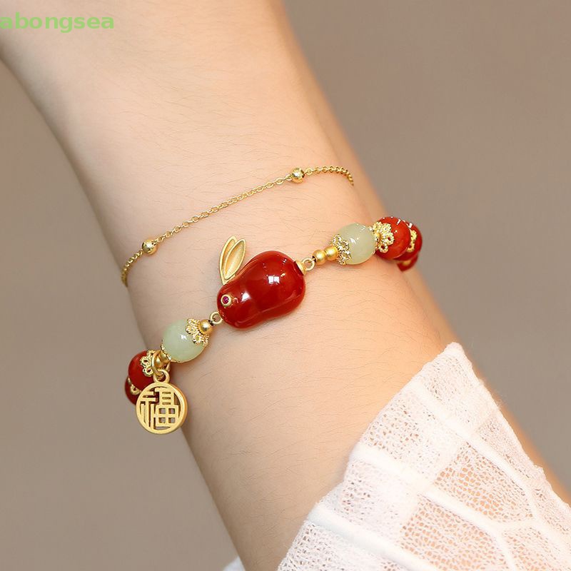 Abongsea Vòng Tay Hai Lớp Mặt Hình Thỏ Dễ Thương Phong Cách Vintage Cho Nữ