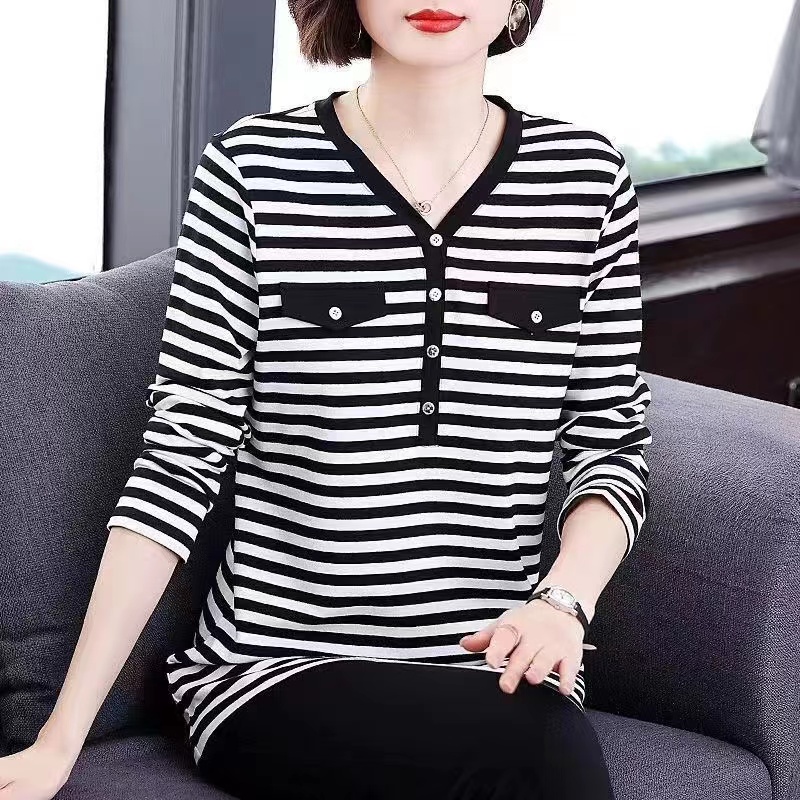 áo sơ mi nữ trung niên Dài Cổ Chữ V áo big size trung niên nữ ao thun kể sóc nu trung niên