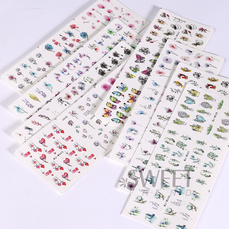 Set 24 Miếng Dán Trang Trí Móng Tay Họa Tiết Hoa Bướm Thời Trang Mùa Hè