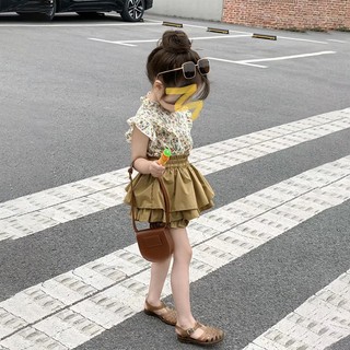 Bộ Đồ Hai Mảnh Áo Sơ Mi In Hoa Dễ Thương Phong Cách Hàn Quốc Thời Trang Mùa Hè Cho Bé Gái