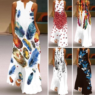 Đầm Maxi Dáng Chữ A Không Tay Có Túi In Hình Hoa Thời Trang Mùa Hè Cho Nữ