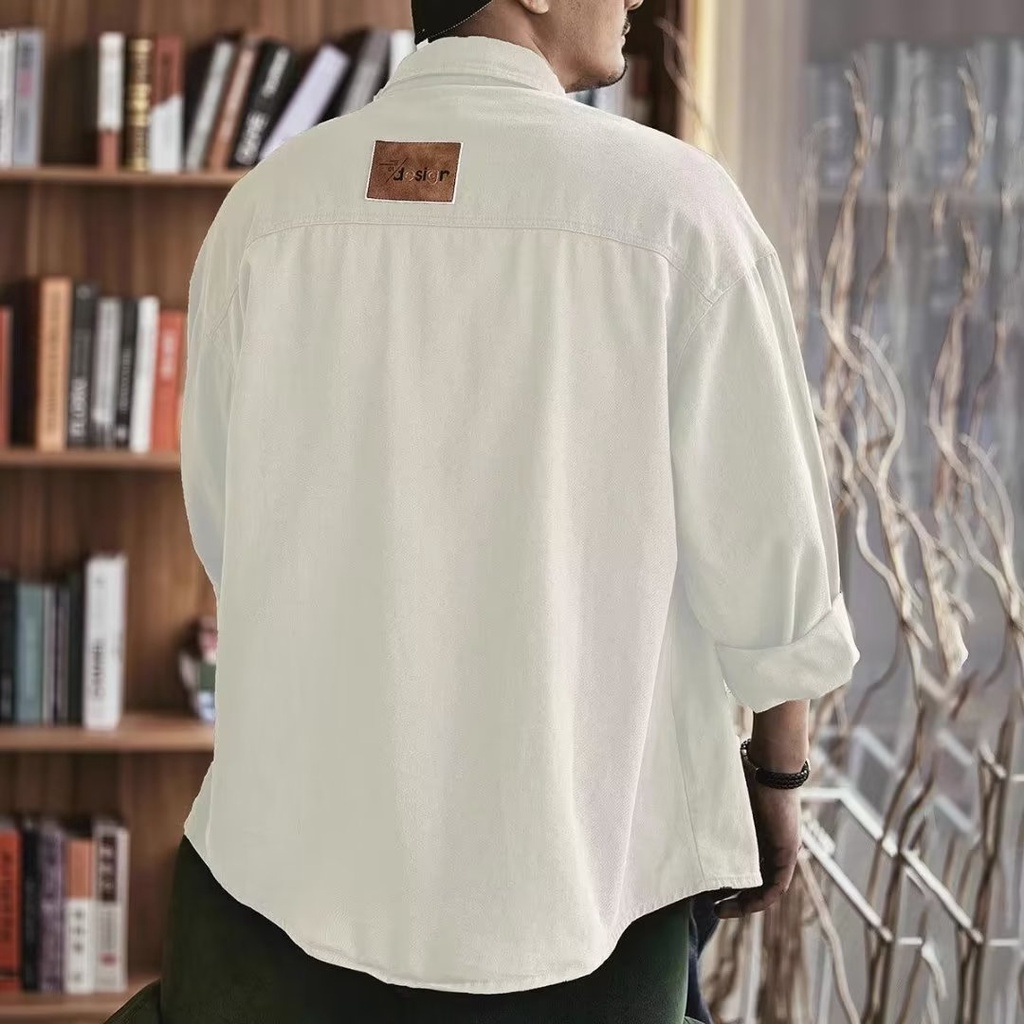 Áo Sơ Mi Cotton Dáng Rộng Phong Cách Nhật Bản Hợp Thời Trang Xuân Hè Cho Nam