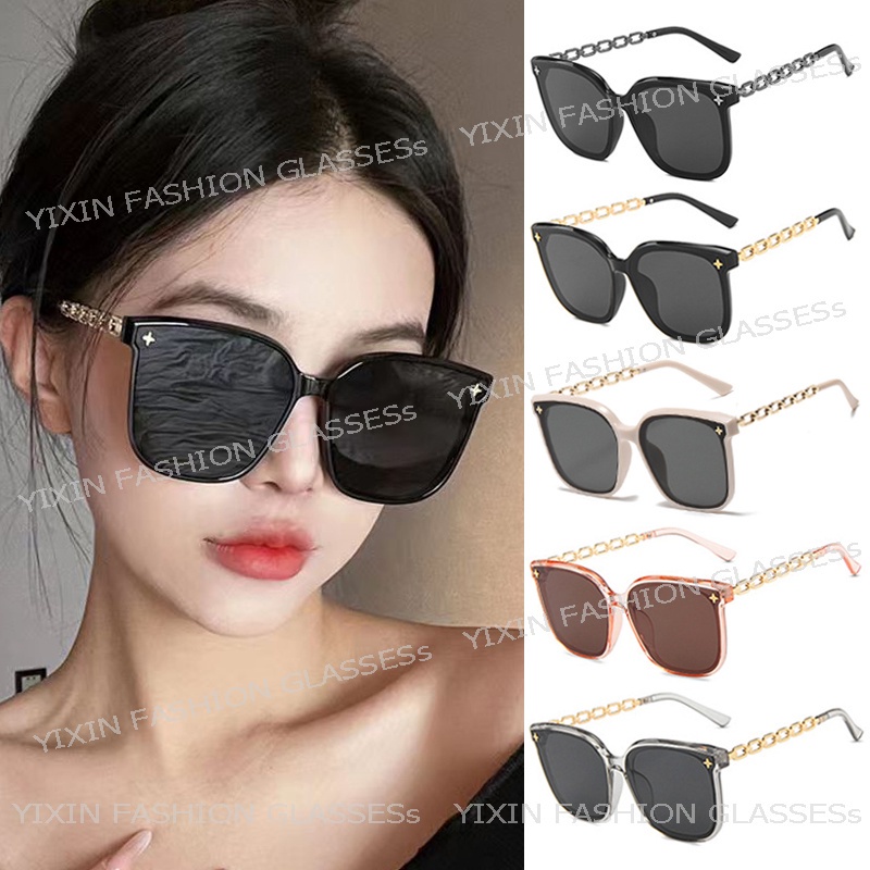 Kính Chống Nắng Chống Tia UV Gọng Vuông Lớn Phối Dây Xích Thời Trang Hàn Quốc Chất Lượng Cao Cho Nam Và Nữ