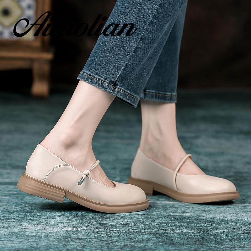 Giày Búp Bê Da Thật Mũi Tròn 3cm Phong Cách Lolita Đơn Giản Thời Trang Cho Nữ