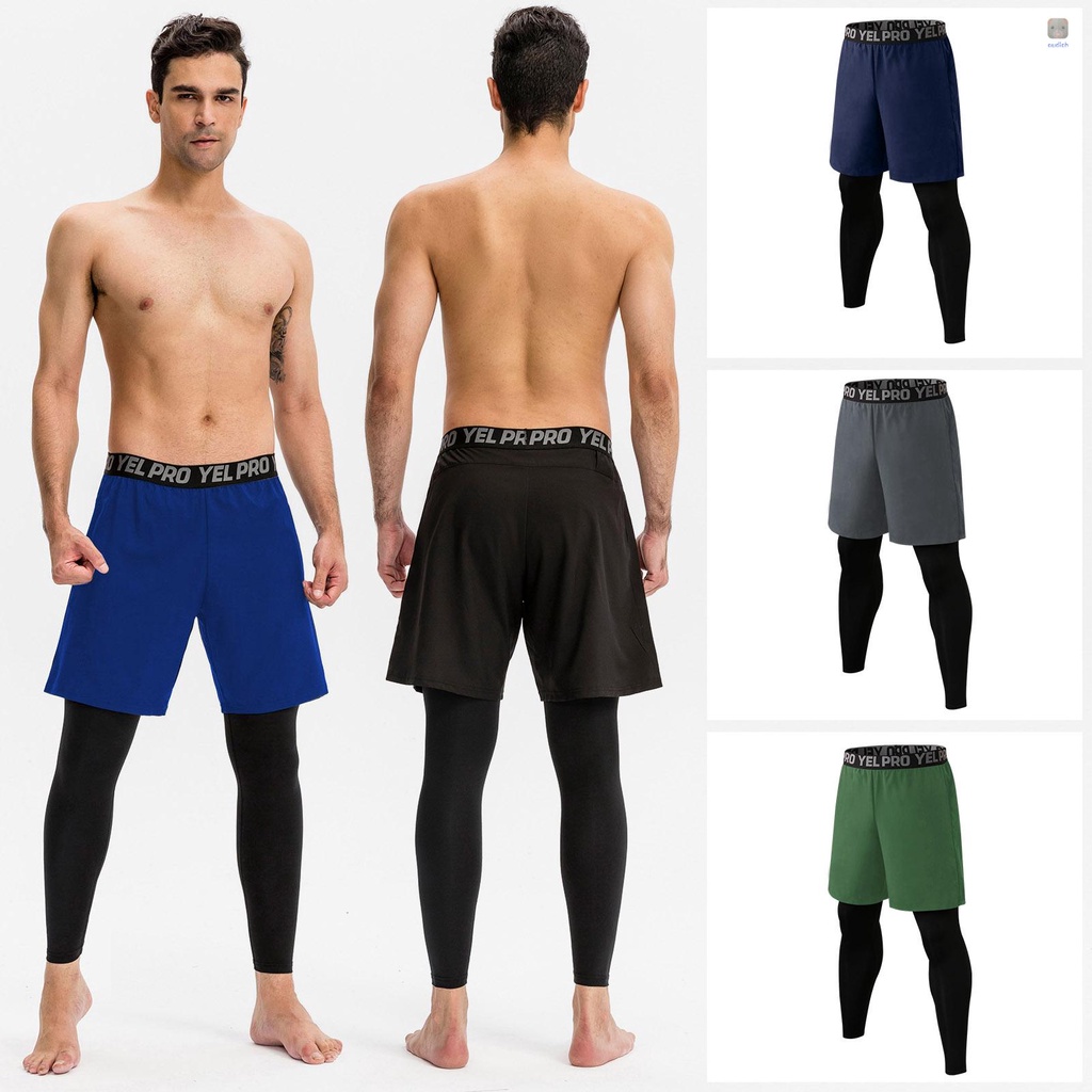 Quần Legging Thể Thao 2 Trong 1 Eo Co Giãn Chống Ẩm Cho Nam