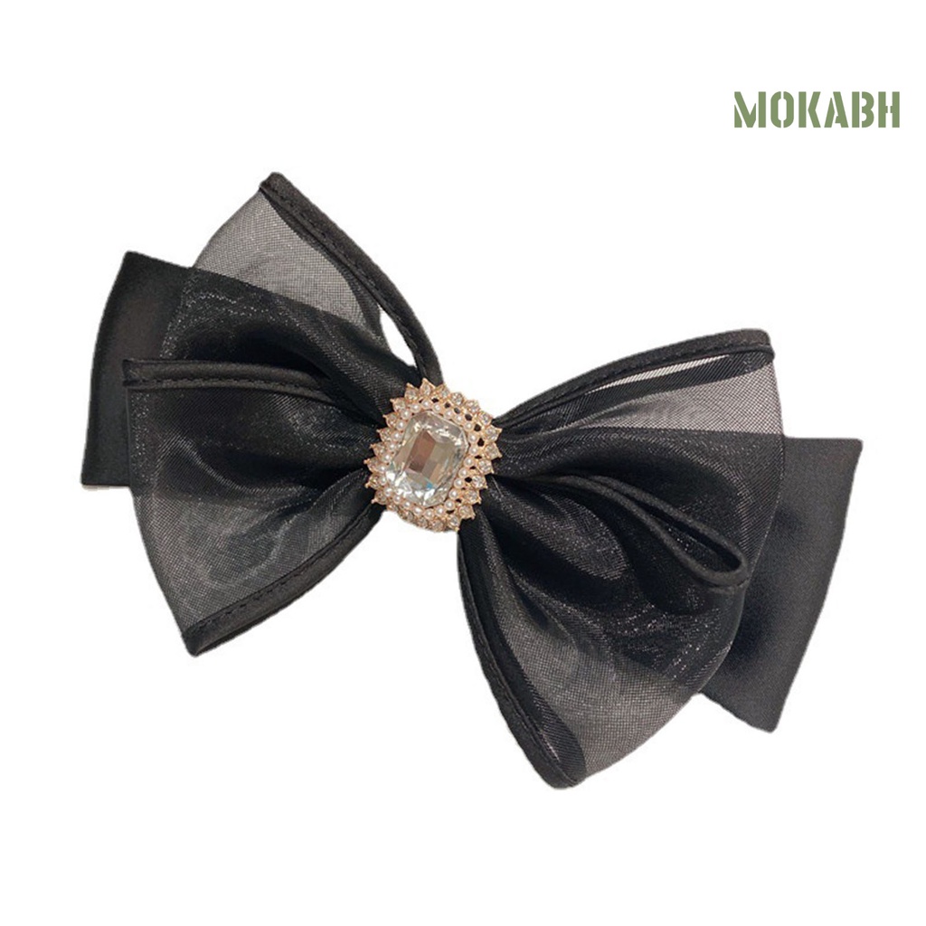 Kẹp Tóc Hình Nơ Lưới Đính Đá Ngọt Ngào Phong Cách Hàn Quốc