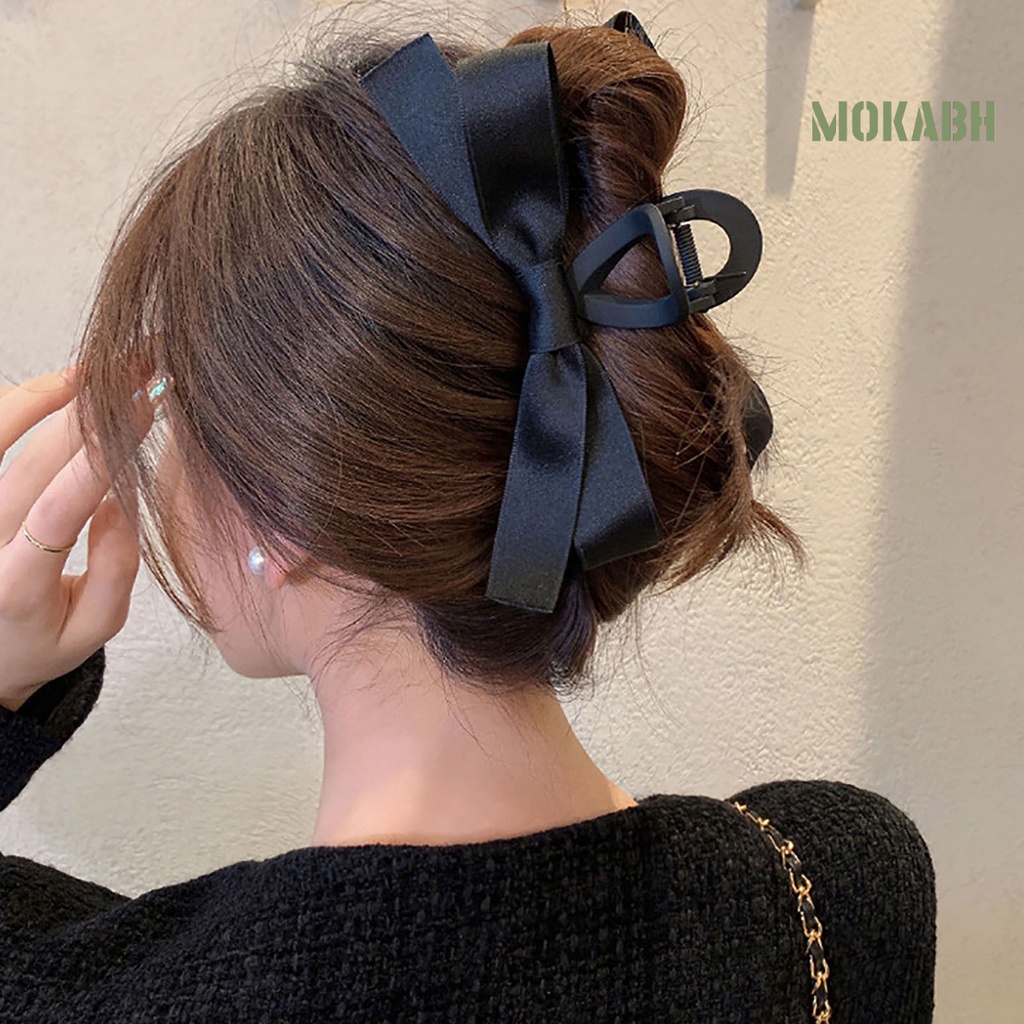 Kẹp Tóc Dạng Nơ Màu Trơn Co Giãn Có Răng Lớn Cho Nữ