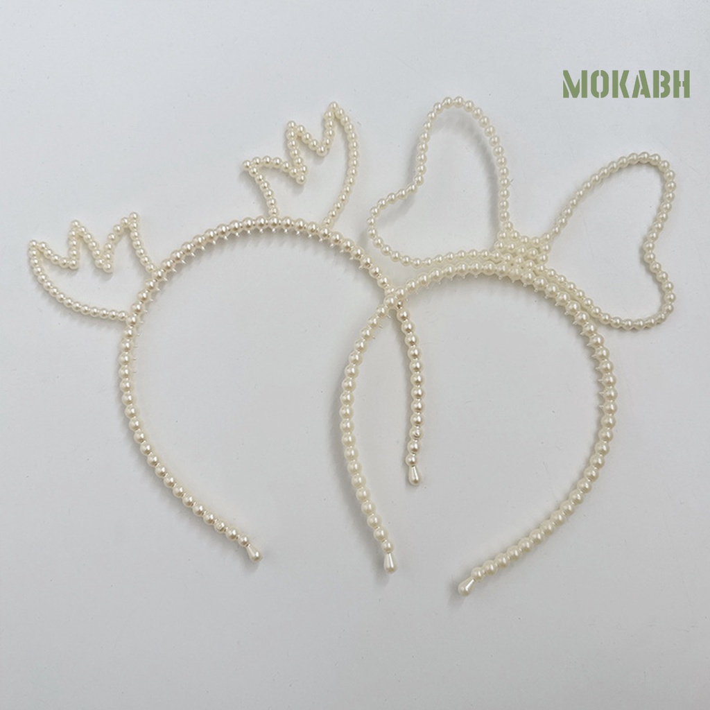 Băng Đô Hình Nơ Đính Ngọc Trai Giả Màu Trơn Co Giãn Dành Cho Nữ