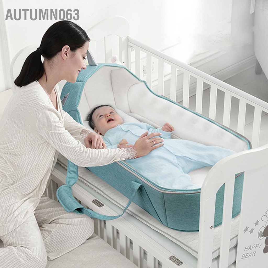 Autumn063 Di Động Giỏ Ngủ Cho Bé 3D Nệm Thiết Kế Thoải Mái Trẻ Sơ Sinh Du Lịch Giường Có Dây Đai An Toàn