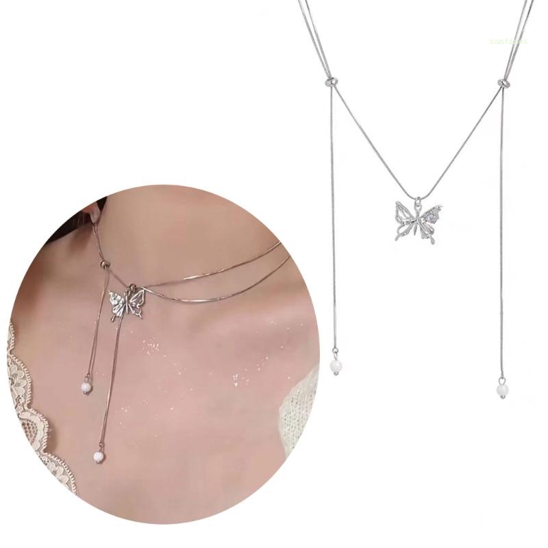 Vòng cổ Mạ Bạc Y2K Mặt Hình Bướm Nhiều Màu Sắc Có Thể Điều Chỉnh Kích Cỡ Phong Cách Hàn Quốc Cho Nữ