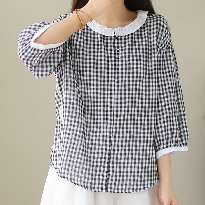 Áo Sơ Mi Cotton Nguyên Chất Hai Lớp Cổ Lá Sen Plus Size Phong Cách Nhật Bản Cho Nữ