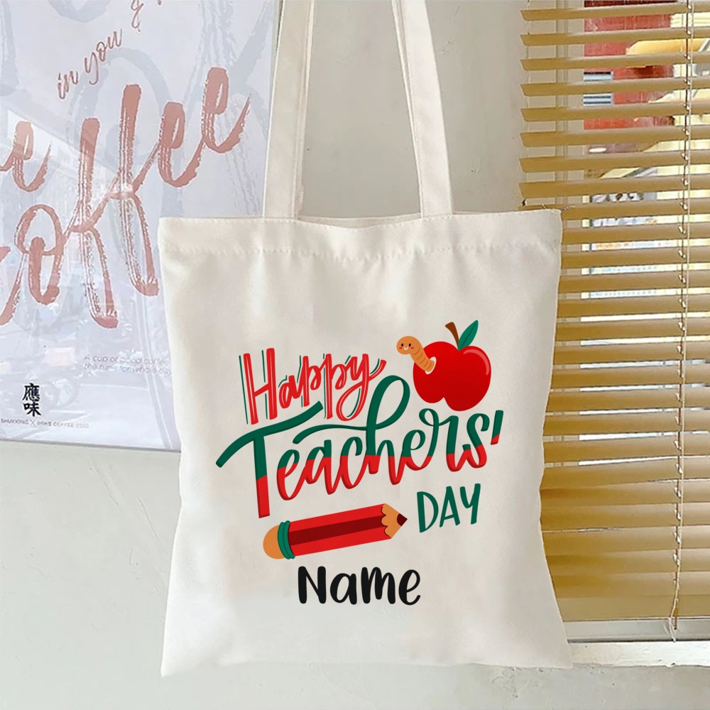 Miễn Phí Thêm Tên Chúc Mừng Ngày Nhà Giáo In Họa Tiết Túi Tote Thời Trang Túi Mua Sắm Nữ Túi Xách Tên Tùy Chỉnh Ngày Nhà Giáo