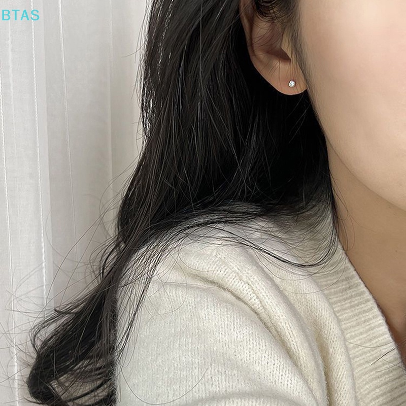 1 Đôi Bông Tai Đính Đá 3 / 4 / 5mm Chất Liệu Thép Không Gỉ