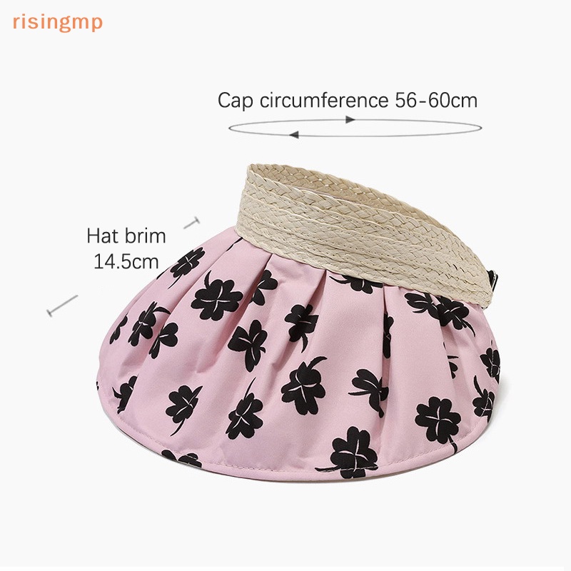 [risingmp] Mũ Vành Rộng Hở Chóp Hình Cỏ Bốn Lá Mùa Hè Có Thể Điều Chỉnh Keo Dán Màu Trắng Dành Cho Bạn Nữ Đi Biển Du