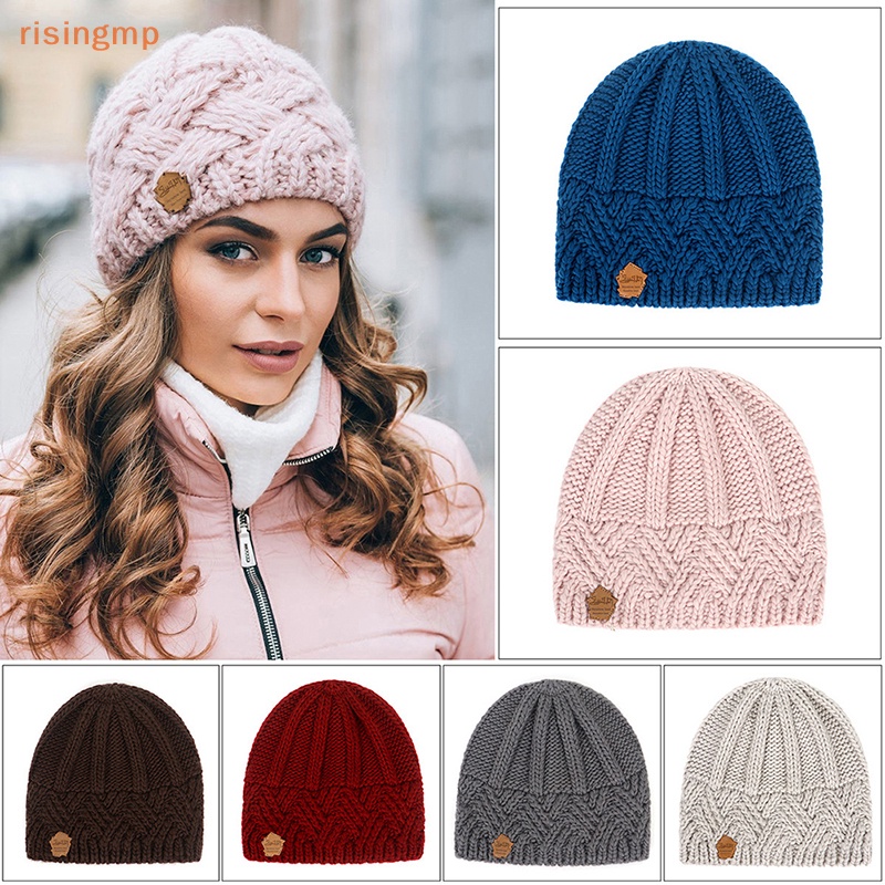 [risingmp] Mũ Beanie Dệt Kim Dày Co Giãn Giữ Ấm Mùa Thu Đông Cho Nữ