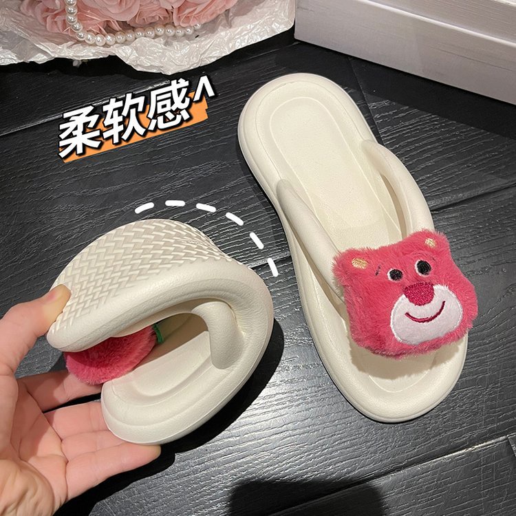 🔥Mẫu Mới🔥 Eva Dép Xỏ Ngón Đi Trong Nhà Đế Dày Họa Tiết Gấu Dâu Tây Hoạt Hình Thời Trang Mùa HèSize 36-41