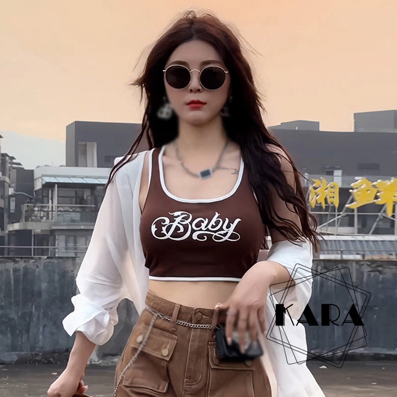 Áo Tank Top Sát Nách Có Mút Đệm In Chữ Phong Cách Hàn Quốc Thời Trang Cho Nữ