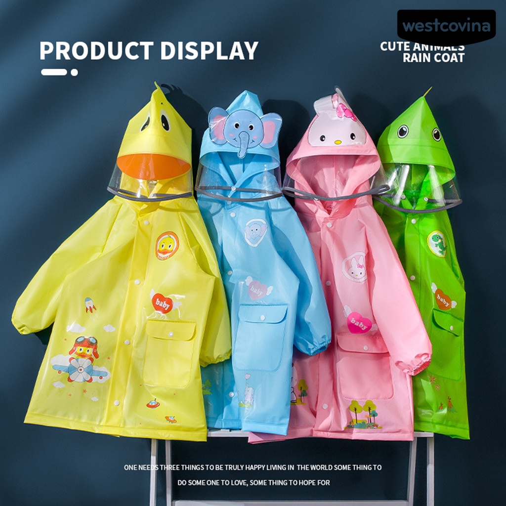 [COD]☁Áo Mưa Có Mũ Trùm Chống Nước In Họa Tiết Thú Hoạt Hình Cho Bé