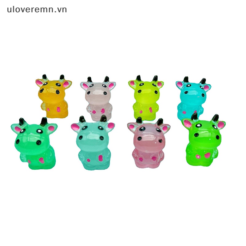 Bộ 2 Tượng Bò Hoạt Hình Mini Bằng Nhựa Resin Phát Sáng Dùng Trang Trí
