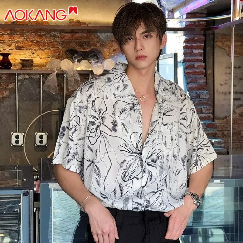 Áo sơ mi AOKANG tay lửng dáng rộng thời trang mùa hè cho nam