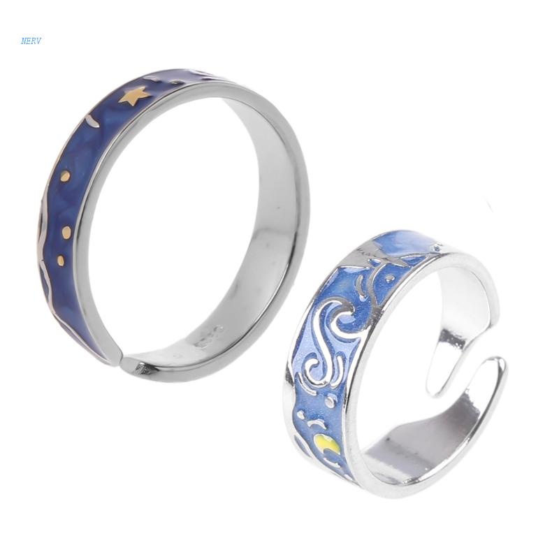 Nhẫn Hở Họa Tiết Bầu Trời Đầy Sao Tinh Xảo Lãng Mạn Có Thể Điều Chỉnh Cho Cặp Đôi