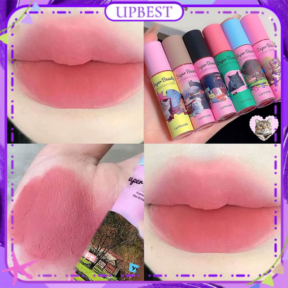 ♕Cappuvini mèo môi Men Matte nhung sữa bánh môi bùn mịn sương bề mặt dễ dàng để màu sắc không phai lâu dài môi trang điểm 9 màu sắc upbest