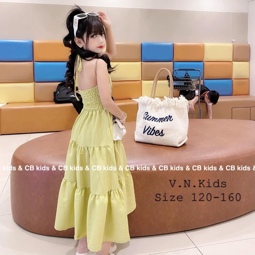 Váy Maxi cổ yếm xinh cho Bé đón hè 17-40kg