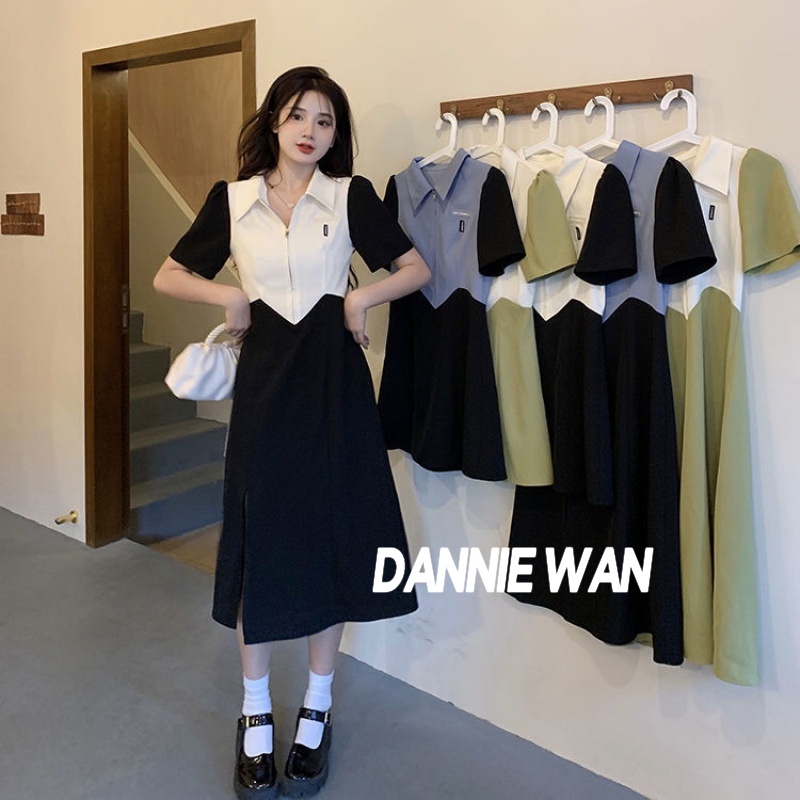 DannieWan váy nữ đầm thiết kế váy sơ mi dáng dài A22M1K8