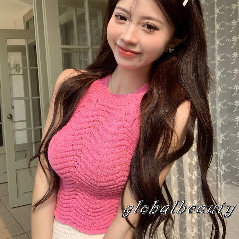 Áo Thun Không Tay Cổ Tròn Dáng Ôm Gợn Sóng Thời Trang Mùa Hè Dành Cho Nữ